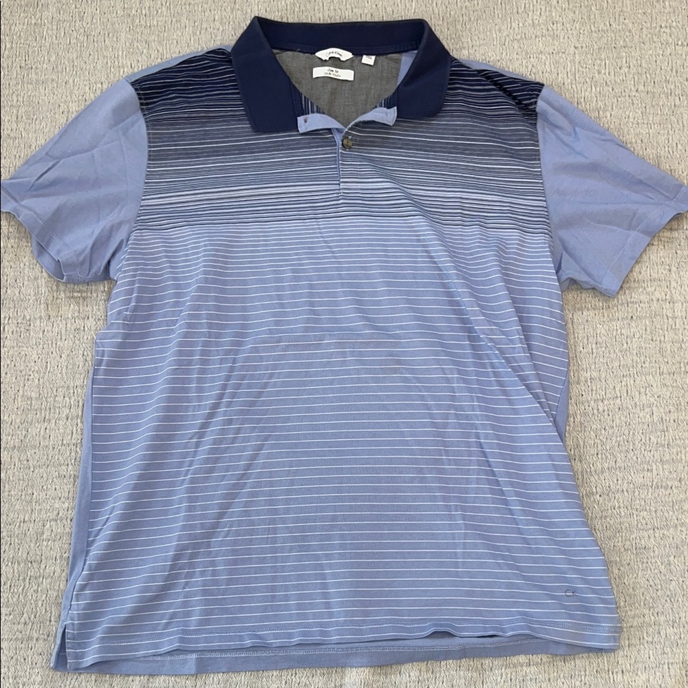Calvin Klein Men's Navy and Light Blue Polo Shirt